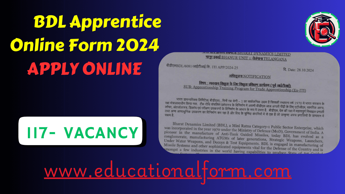 Bharat Dynamics Limited (BDL) Apprentice Online Form 2024